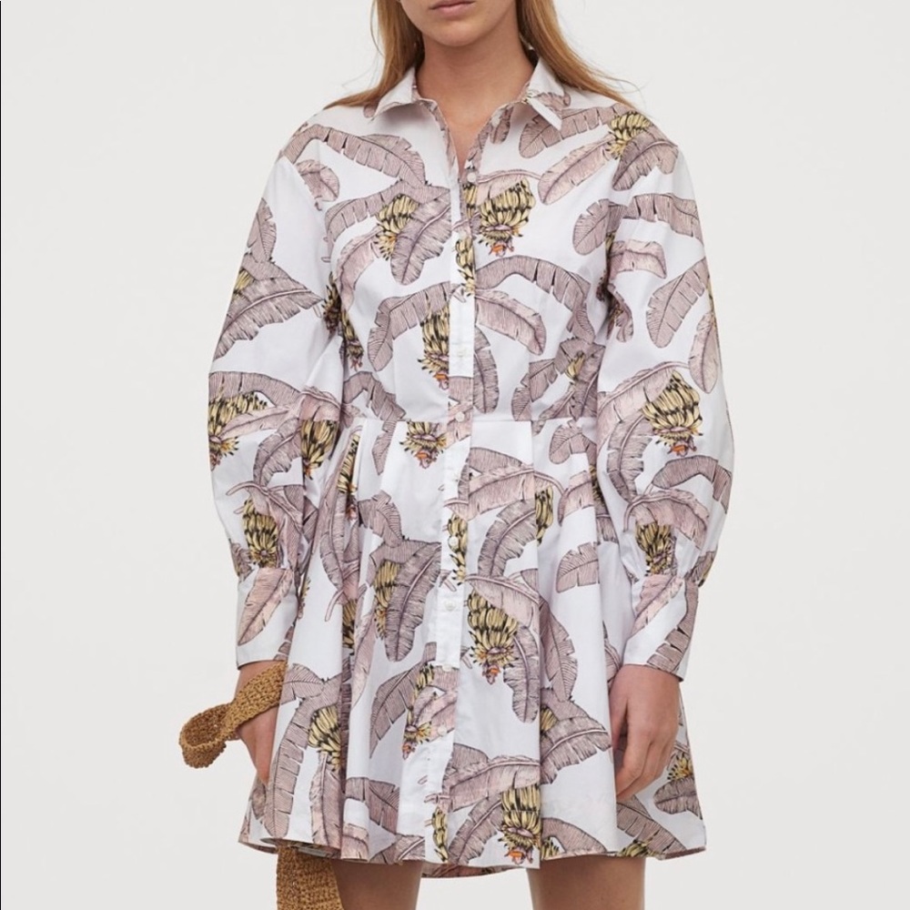 H&M white and pink leaf print dress size small